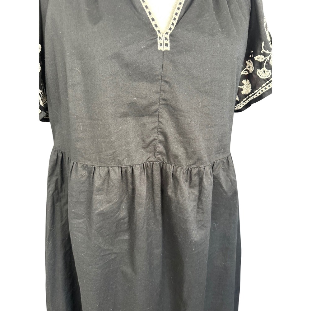 Old Navy Embroidered Babydoll Mini Dress Womens Small Black Boho Cottagecore - Picture 5 of 10